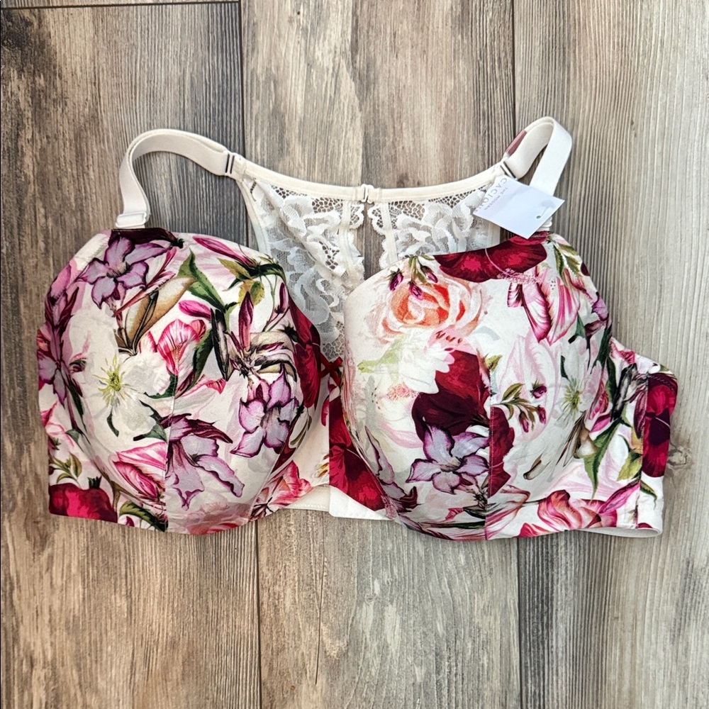 Lane Bryant Cacique Ivory Floral Lace Back Bra 46DD Brand new!!